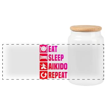 Self Defense Gift Idea for Aikido Exam - Panoramic Cookie Jar with Wooden Lid - white - Front