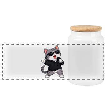 Süße Katze Cartoon Karaoke Sänger Musiker Comic - Panorama Keksdose mit Holzdeckel - Weiß - Vorne