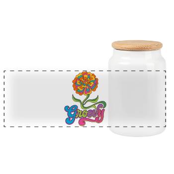 Groovy Marigold Blume 70er Jahre Retro - Panorama Keksdose mit Holzdeckel - Weiß - Vorne