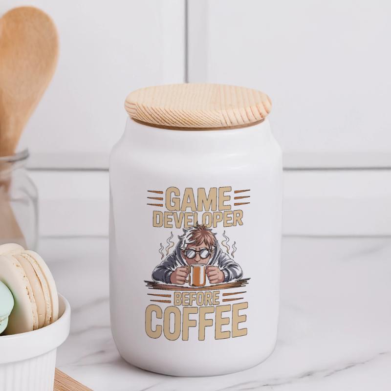 Game Developer Before Web Developer Coffee Lover Panorama Keksdose mit Holzdeckel