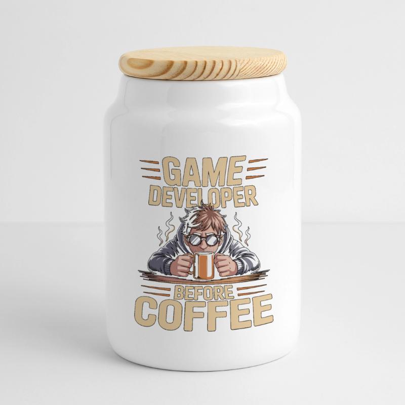 Game Developer Before Web Developer Coffee Lover Panorama Keksdose mit Holzdeckel
