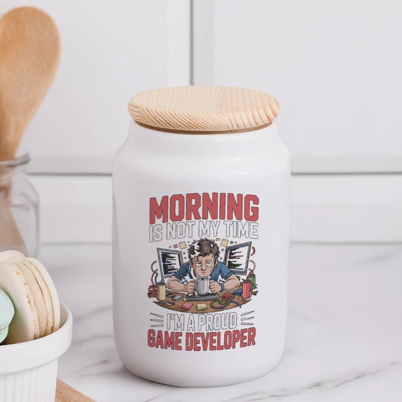 Game Developer Morning n’est pas mon temps Coder de jeux Boîte à biscuits avec couvercle en bois