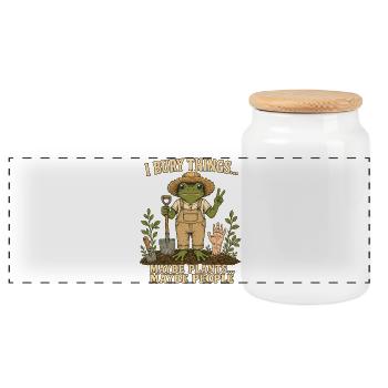 Gärtner Frosch Schwarzer Humor Shirt - Panorama Keksdose mit Holzdeckel - Weiß - Vorne