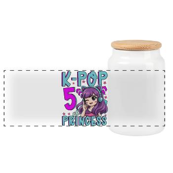Princesse K-Pop Anniversaire de 5 ans - Boîte à biscuits avec couvercle en bois - blanc - Devant