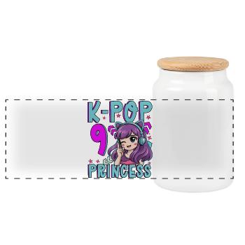 K-Pop Princess Age 9 Years Old Birthday - Panoramic Cookie Jar with Wooden Lid - white - Front