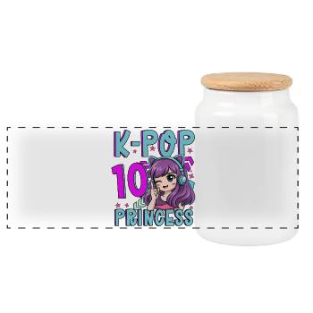Princesse K-Pop Anniversaire de 10 ans - Boîte à biscuits avec couvercle en bois - blanc - Devant