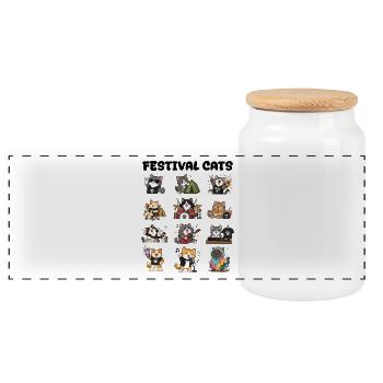 Rock Festival Cats Cute Music Band Concert - Panoramic Cookie Jar with Wooden Lid - white - Front