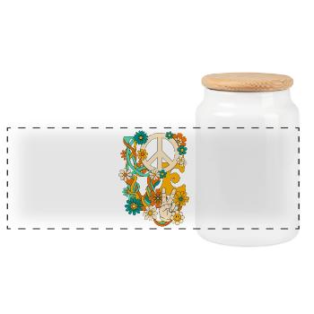 Love Peace Flowers Groovy Retro Hippie - Panoramic Cookie Jar with Wooden Lid - white - Front