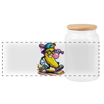 Cool Banana Baseball Bubblegum Comic Design - Panoramic Cookie Jar with Wooden Lid - white - Front