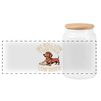 Rider Dog with Sneaker - Panoramic Cookie Jar with Wooden Lid - white - Front