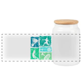 Badminton moves in retro look with badminton - Panoramic Cookie Jar with Wooden Lid - white - Front