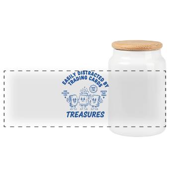 Easily Distracted By Trading Cards Treasures Rare - Panoramic Cookie Jar with Wooden Lid - white - Front