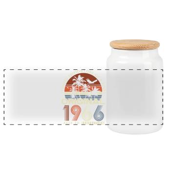 Cadeau rétro vintage d’anniversaire 1966 - Boîte à biscuits avec couvercle en bois - blanc - Devant
