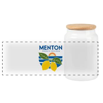 Souven de vacances sur la côte des agrumes de la Côte française de Menton - Boîte à biscuits avec couvercle en bois - blanc - Devant