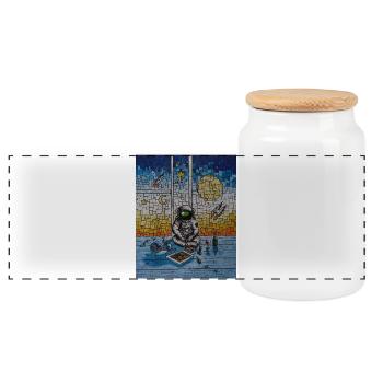 Astronaut Artist - Panorama Keksdose mit Holzdeckel - Weiß - Vorne