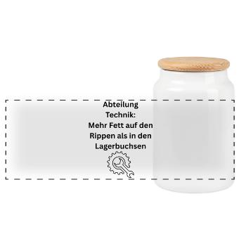 Abteilung Technik - Mehr Fett auf den Rippen - Panorama Keksdose mit Holzdeckel - Weiß - Vorne