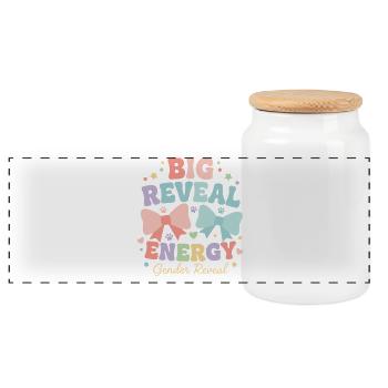 Gender Reveal Big Reveal Energy Baby Shower - Panoramic Cookie Jar with Wooden Lid - white - Front