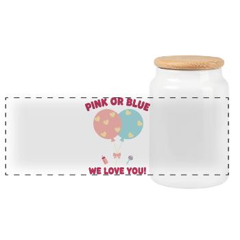 Gender Reveal Pink Or Blue We Love You Baby Shower - Panoramic Cookie Jar with Wooden Lid - white - Front