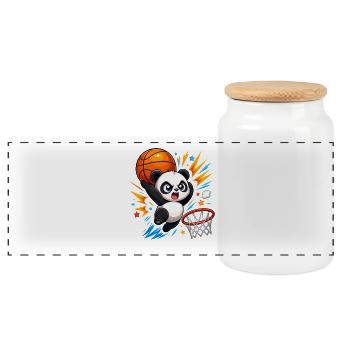 Powerful Panda Slam Dunk - Panoramic Cookie Jar with Wooden Lid - white - Front