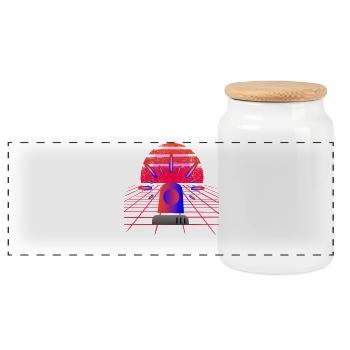 Retro Synthwave Siren Blue Light Neon - Panoramic Cookie Jar with Wooden Lid - white - Front