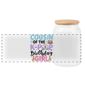 Cousin of The K-Pop Birthday Girl - Panoramic Cookie Jar with Wooden Lid - white - Front