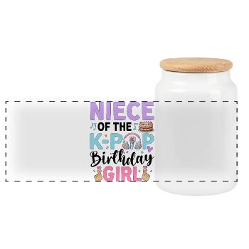 Niece of The K-Pop Birthday Girl - Panoramic Cookie Jar with Wooden Lid - white - Front