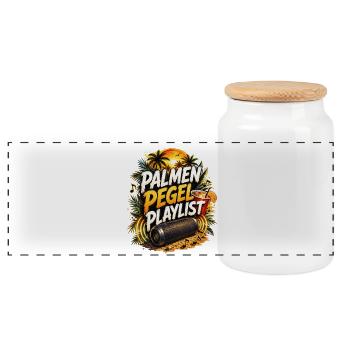 Palmen Pegel Playlist Urlaub Party Mallorca Bier - Panorama Keksdose mit Holzdeckel - Weiß - Vorne