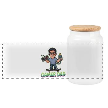 Gamer Dad Skate Hero Controller - Panoramic Cookie Jar with Wooden Lid - white - Front