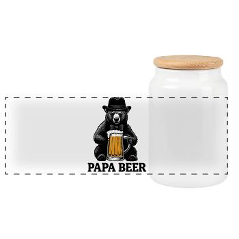 Papa Beer Father Bear Beer Humor Gift Idea - Panoramic Cookie Jar with Wooden Lid - white - Front