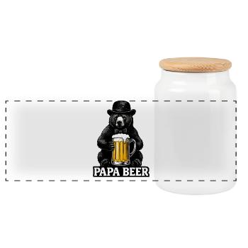 Papa Beer Father Bear Beer Humor Gift Idea - Panoramic Cookie Jar with Wooden Lid - white - Front