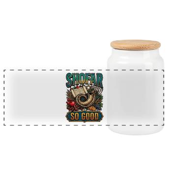 Shofar So Good: Festive Jewish Mix - Panoramic Cookie Jar with Wooden Lid - white - Front