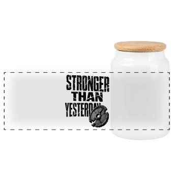 Stronger Spruch - Panorama Keksdose mit Holzdeckel - Weiß - Vorne