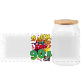 Back to the 90s Neon Cassette - Panoramic Cookie Jar with Wooden Lid - white - Front