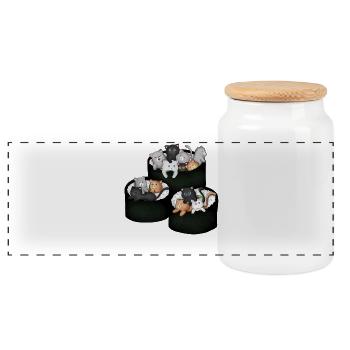 Chats de sushi à l’intérieur de sushis cadeau japonais Kawaii mignon - Boîte à biscuits avec couvercle en bois - blanc - Devant