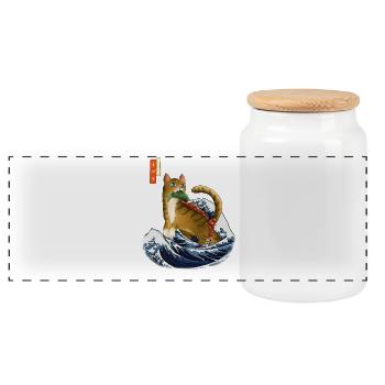 Kaiju Cat Funny Japanese Monster Gift - Panoramic Cookie Jar with Wooden Lid - white - Front