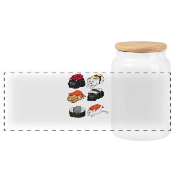 Sushi Cats Cute Kawaii Japanese Foodie Gift - Panoramic Cookie Jar with Wooden Lid - white - Front