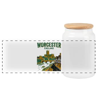 Worcester England Cathedral And River Severn - Panoramic Cookie Jar with Wooden Lid - white - Front