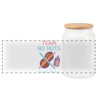 Gender Reveal Team No Nuts Babyparty Mama Papa - Panorama Keksdose mit Holzdeckel - Weiß - Vorne