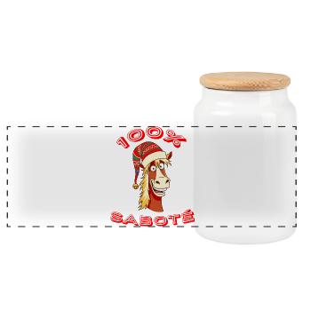 100% SABOTé - Wacky horse with red cap - Panoramic Cookie Jar with Wooden Lid - white - Front