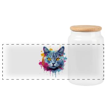 Splash Art Chartreux Cat Face Colorful  - Panoramic Cookie Jar with Wooden Lid - white - Front