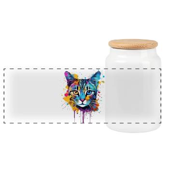 Visage de chat Mau égyptien avec des éclaboussures colorées - Boîte à biscuits avec couvercle en bois - blanc - Devant