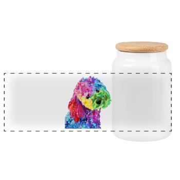 Regenbogenpudel-Popkunst - Panorama Keksdose mit Holzdeckel - Weiß - Vorne