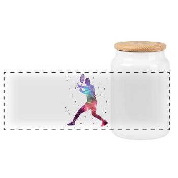 Tennis Players Space Kids Men's Tennis Boys - Panoramic Cookie Jar with Wooden Lid - white - Front