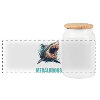 Megalodons Megalodon - Panorama Keksdose mit Holzdeckel - Weiß - Vorne