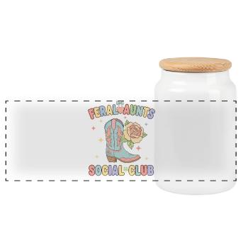 Gender reveal Feral Aunts Social Club Mom Dad - Panoramic Cookie Jar with Wooden Lid - white - Front