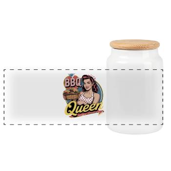  BBQ Queen Retro Grillmeisterin Burger Party - Panorama Keksdose mit Holzdeckel - Weiß - Vorne