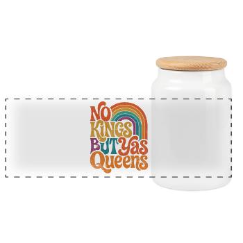 No Kings But Queens Retro Rainbow - Panorama Keksdose mit Holzdeckel - Weiß - Vorne