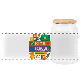 Kita Schule Loading 2026 Schulstart bunt - Panorama Keksdose mit Holzdeckel - Weiß - Vorne