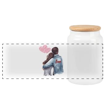 Love Forever – Romantic Couple in Embrace - Panoramic Cookie Jar with Wooden Lid - white - Front