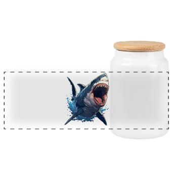 Great White Shark Great White Shark - Panoramic Cookie Jar with Wooden Lid - white - Front
